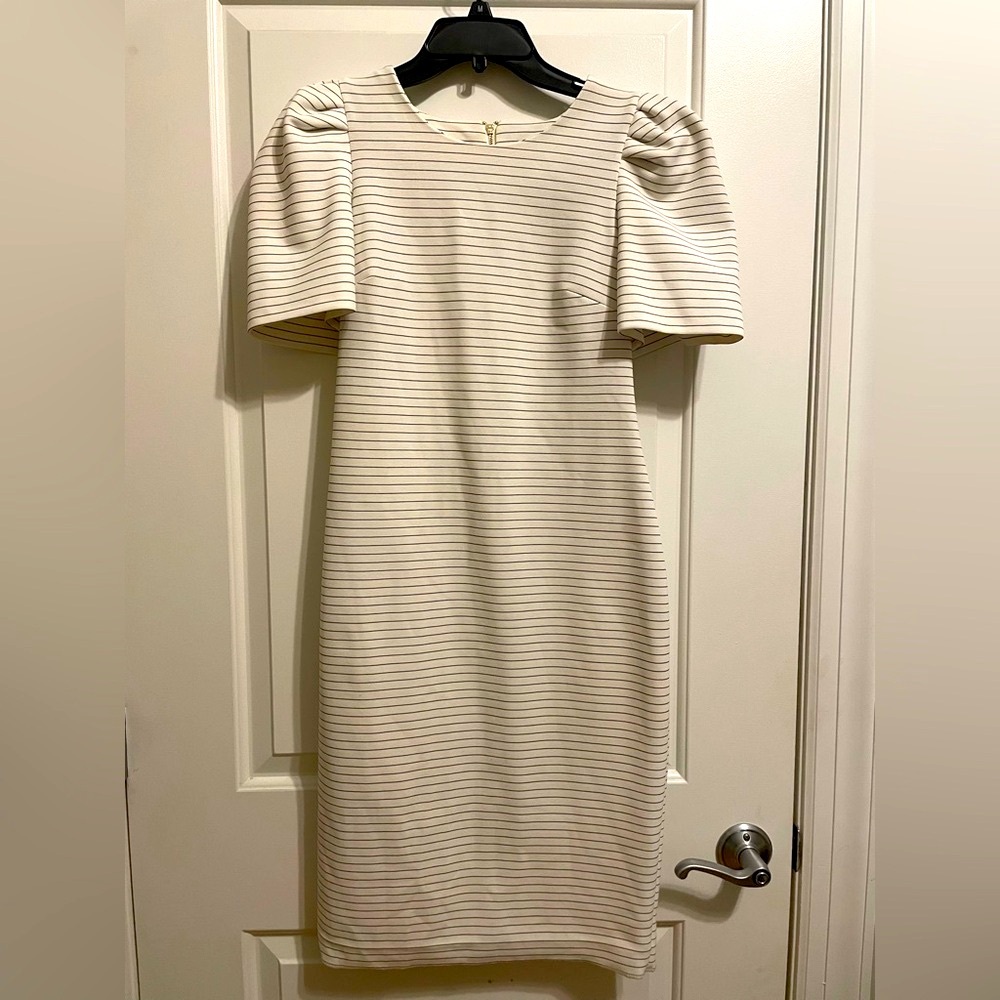 Calvin Klein White Sheath Dress with Puff Sleeves